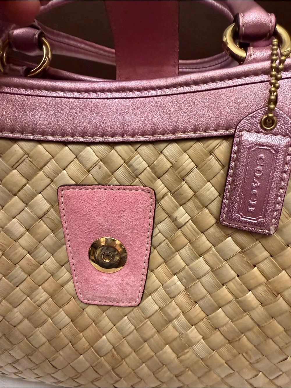 Vintage Coach Summer Satchel w/ Pink Metallic Leather, Suede & Gold Hardware